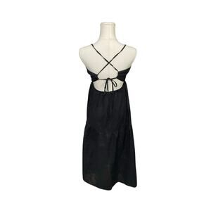 Rove JOIE Midi Dress Black Linen Cotton Size Small Tie Back Tiered